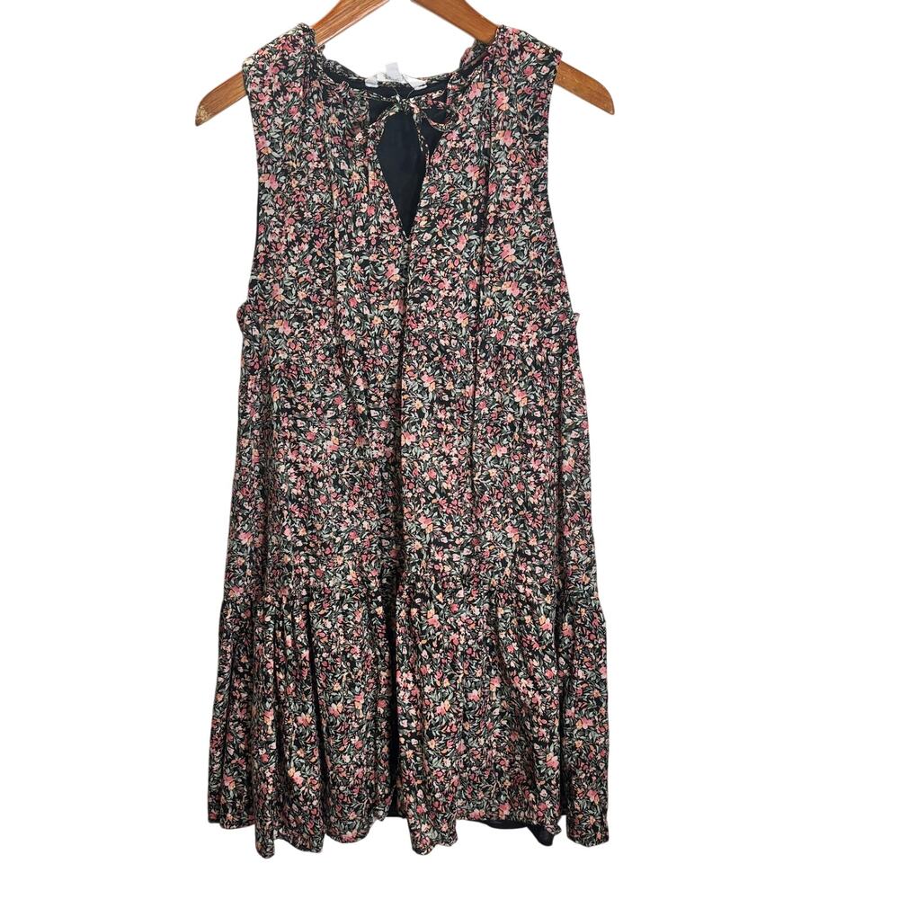 BB Dakota Floral Tiered Mini Dress L Sleeveless Boho Cottagecore